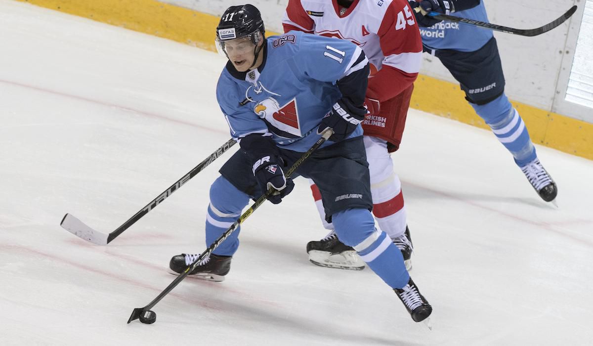 Patrik Virta (HC Slovan Bratislava) v zápase proti Spartaku Moskva.