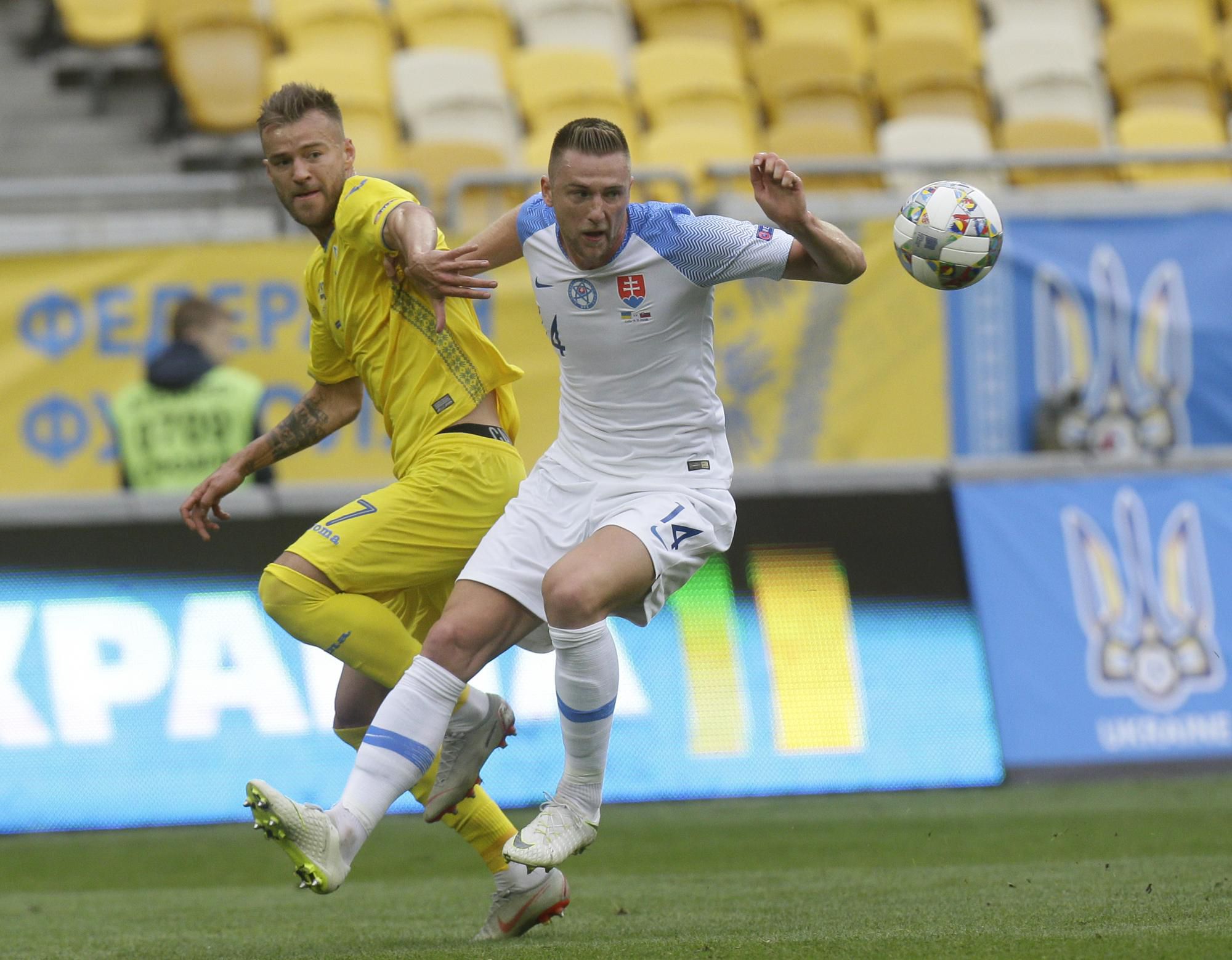 Ukrajina - Slovensko (Andrij Jarmolenko, Milan Škriniar)