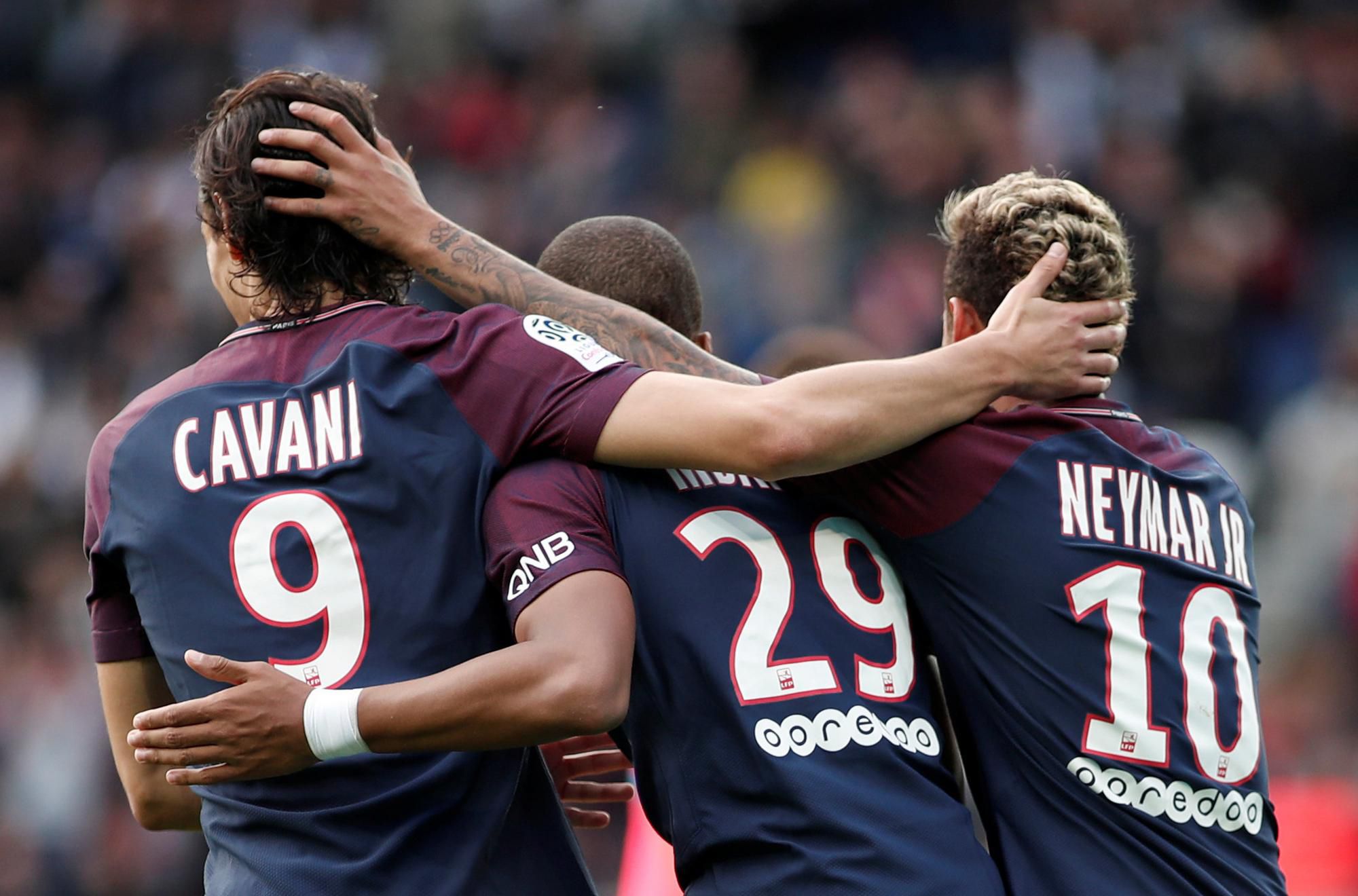 Edinson Cavani, Kylian Mbappe a Neymar.