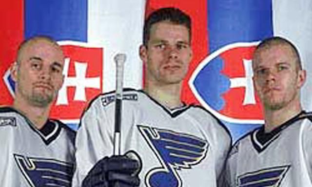 Pavol Demitra, Michal Handzus, Ľuboš Bartečko (Slovak Pack, St. Louis Blues)