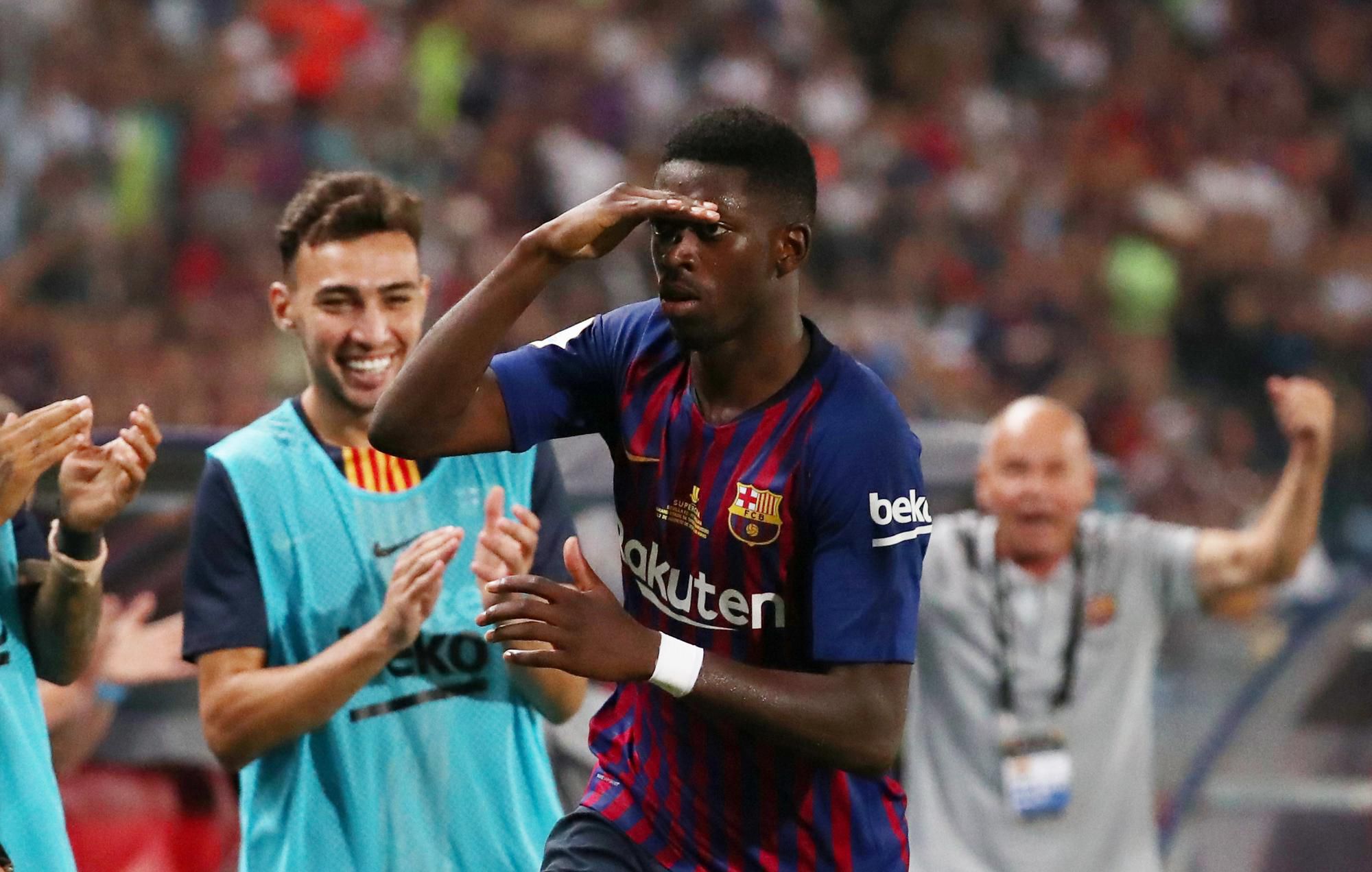 Ousmane Dembele oslavuje gól.