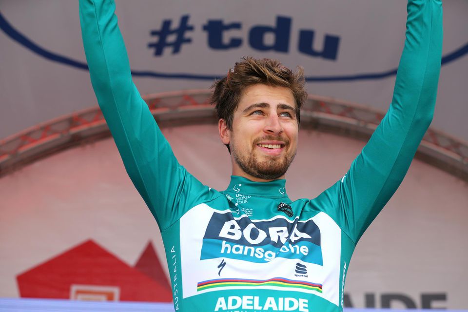 Peter Sagan v zelenom drese na Tour Down Under.