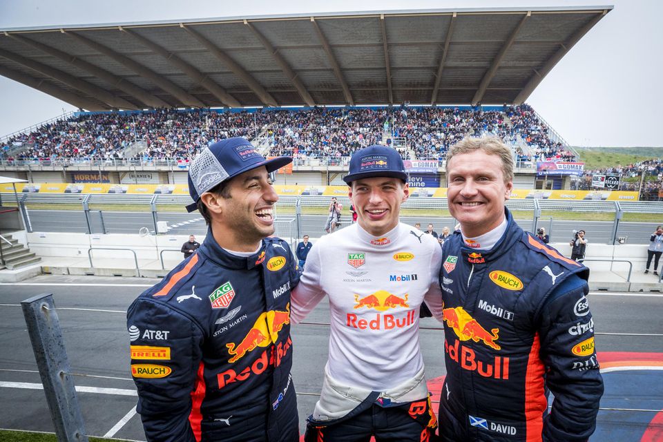 Daniel Ricciardo, Max Verstappen a David Coulthard.