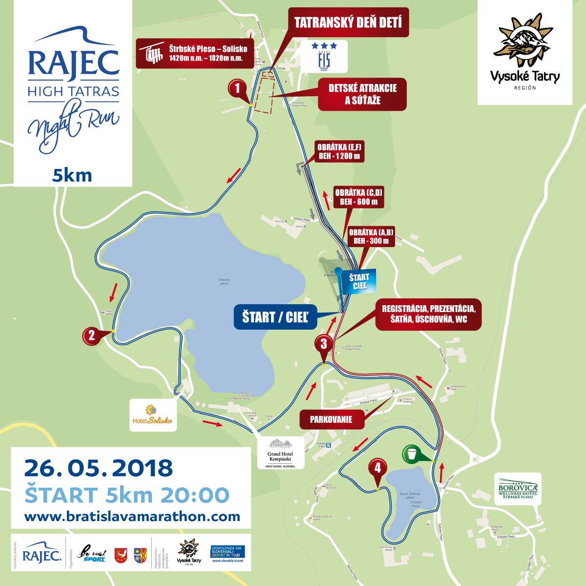 5 km trať Rajec High Tatras Night Run.