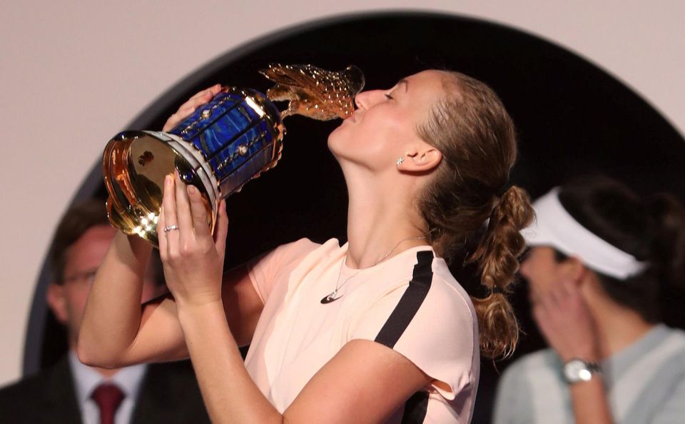 Petra Kvitová oslavuje víťazstvo na turnaji v Dauhe