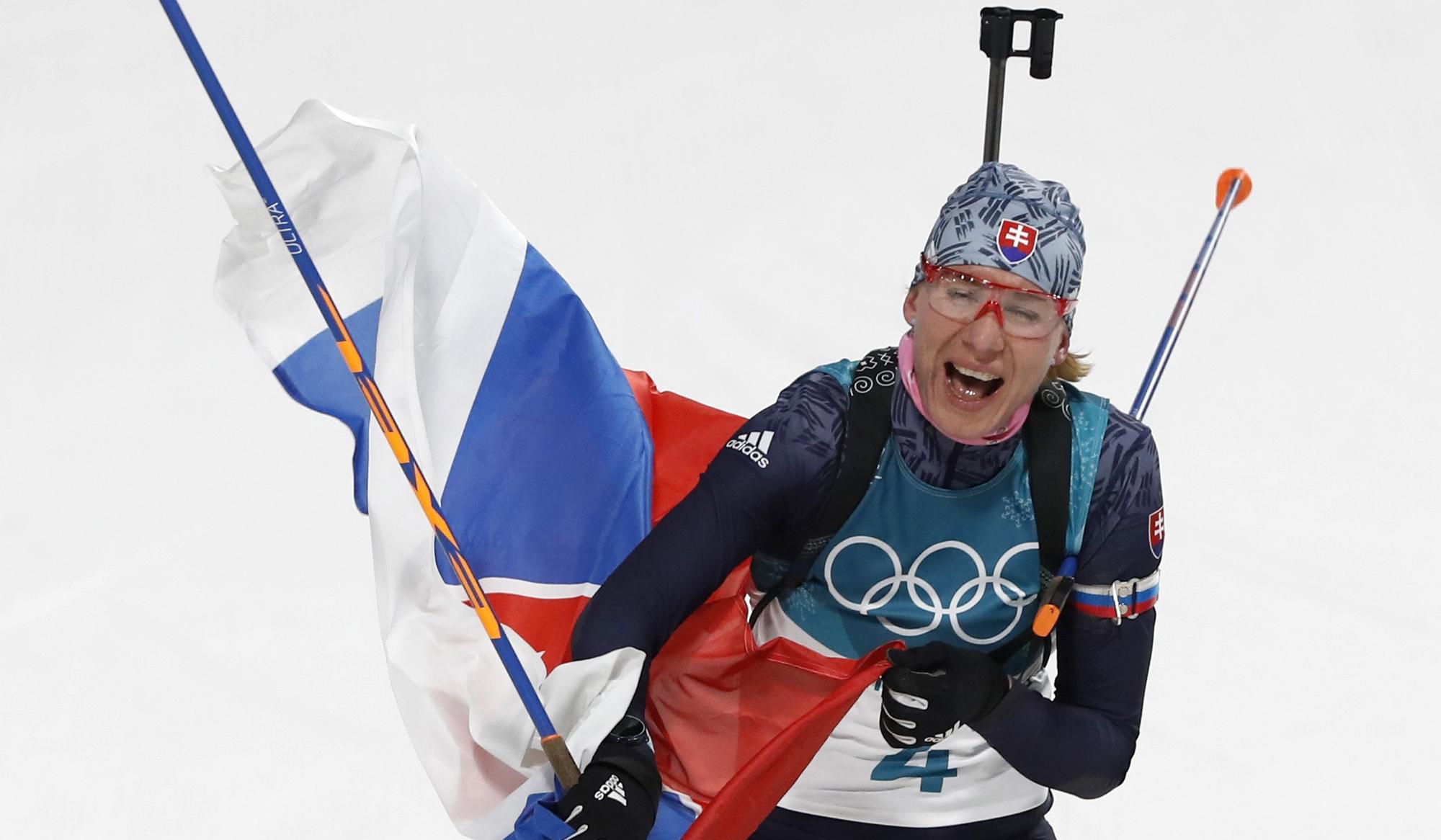 Šťastná slovenská biatlonistka Anastasia Kuzminová.