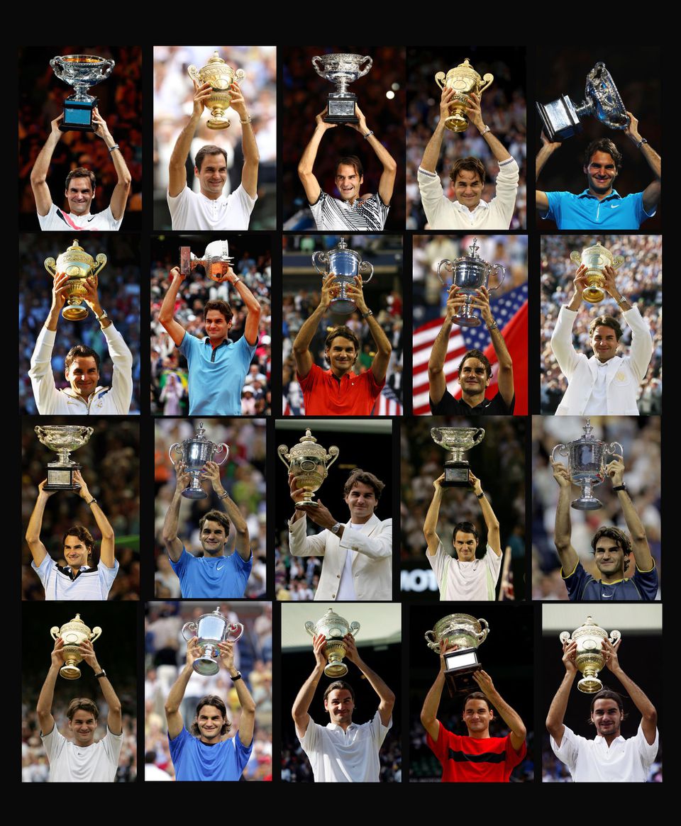 Roger Federer a jeho 20 titulov.