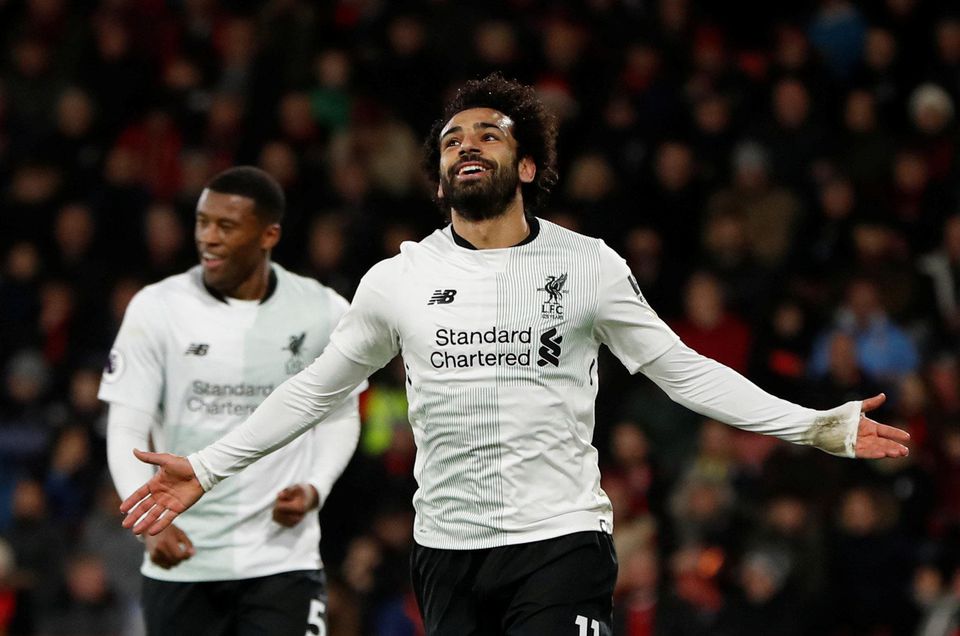 Mohamed Salah oslavuje gól v drese Liverpool FC