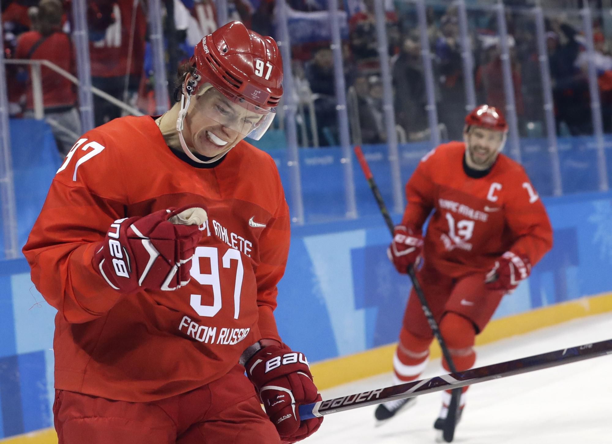 Ruský hokejista Nikita Gusev na ZOH v Pjongčangu.