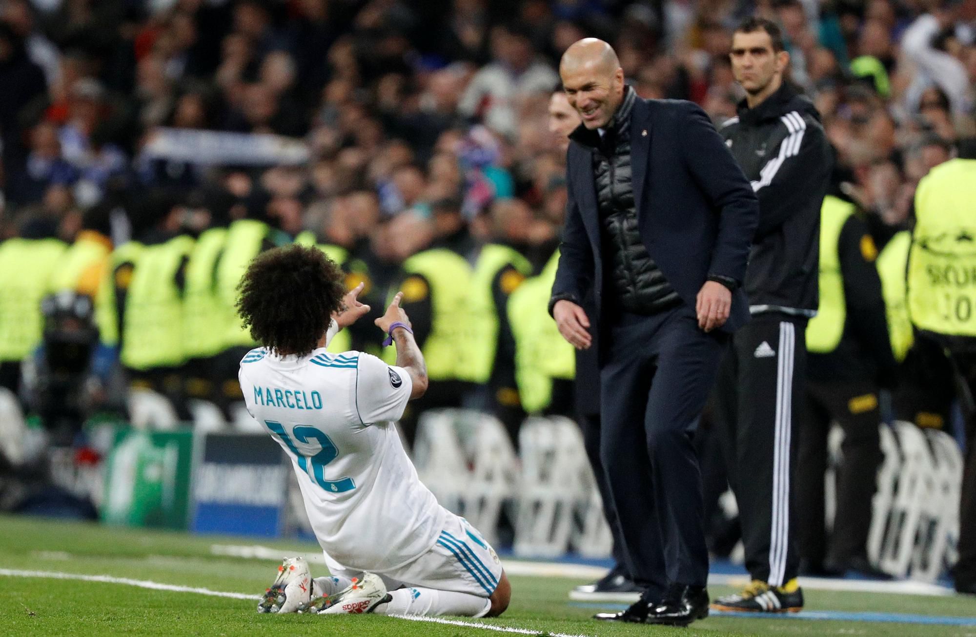 Marcelo a Zinedine Zidane oslavujú gól