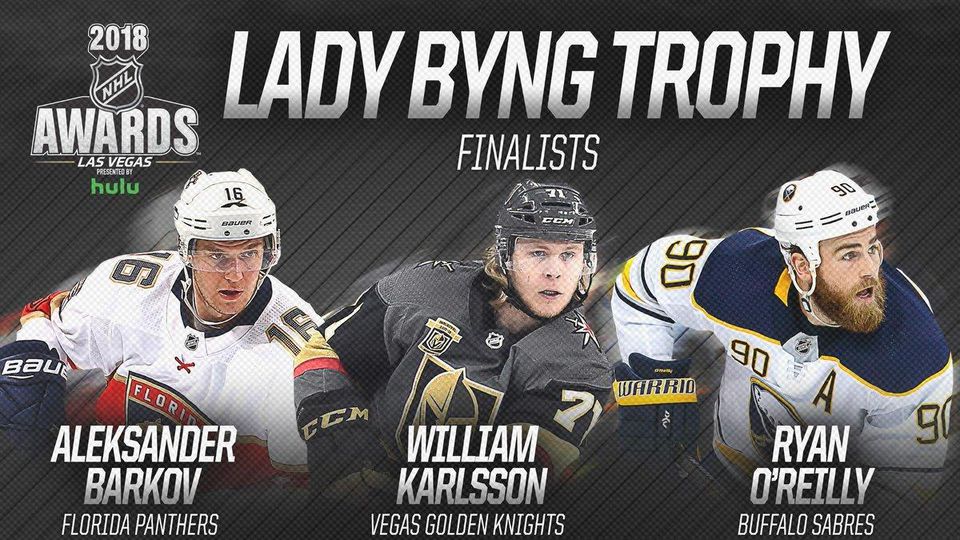 Barkov, W. Karlsson a O'Reilly sú nominovaní na Trofej Lady Byngovej.