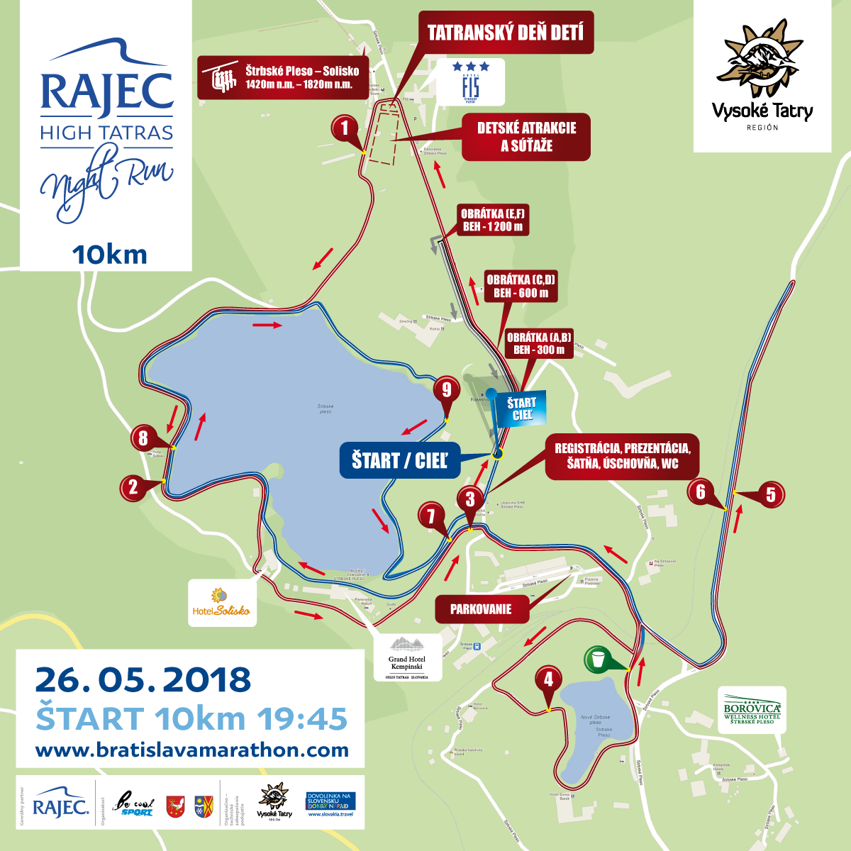 10 km trať Rajec High Tatras Night Run.