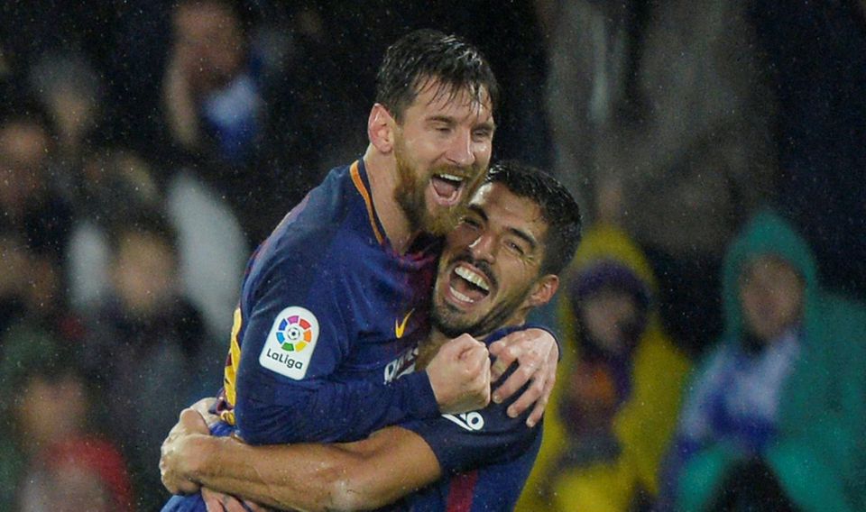 Lionel Messi z FC Barcelona oslavuje gól s Luisom Suárezom
