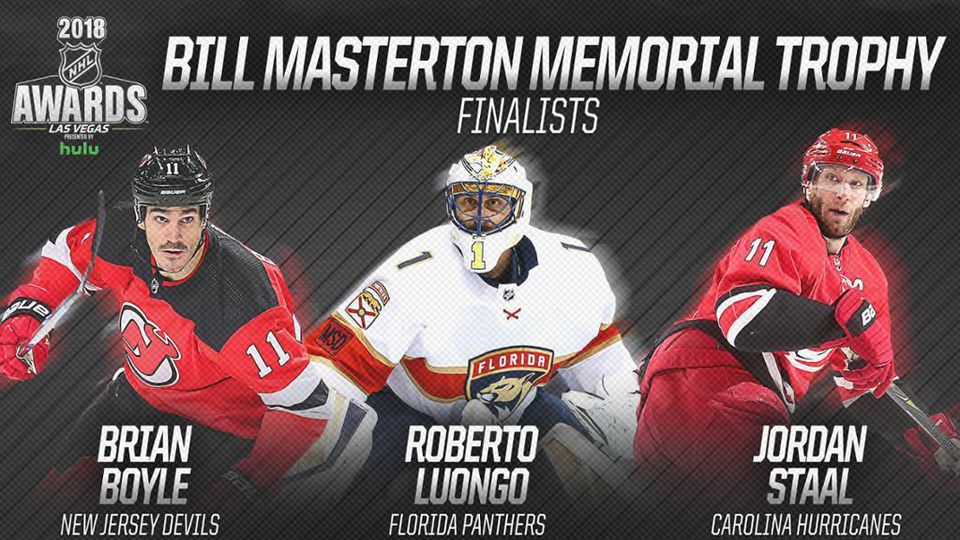 Boyle, Luongo a J. Staal sú v nominácii na zisk Trofeje Billa Mastertona.