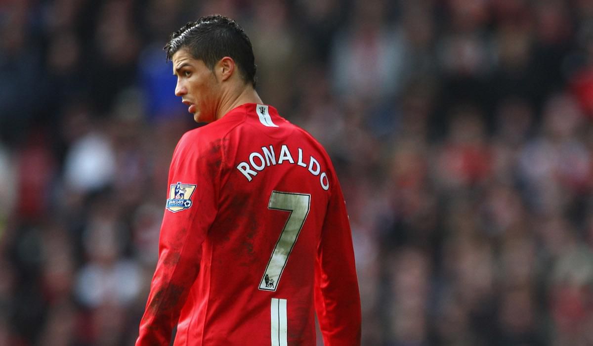 Cristiano Ronaldo so sedmičkou na chrbte v drese Manchestru United.