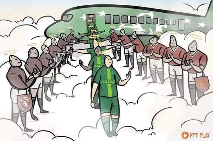 Emotívna kresba znázorňujúca tragédiu futbalového klubu Chapecoense AF.