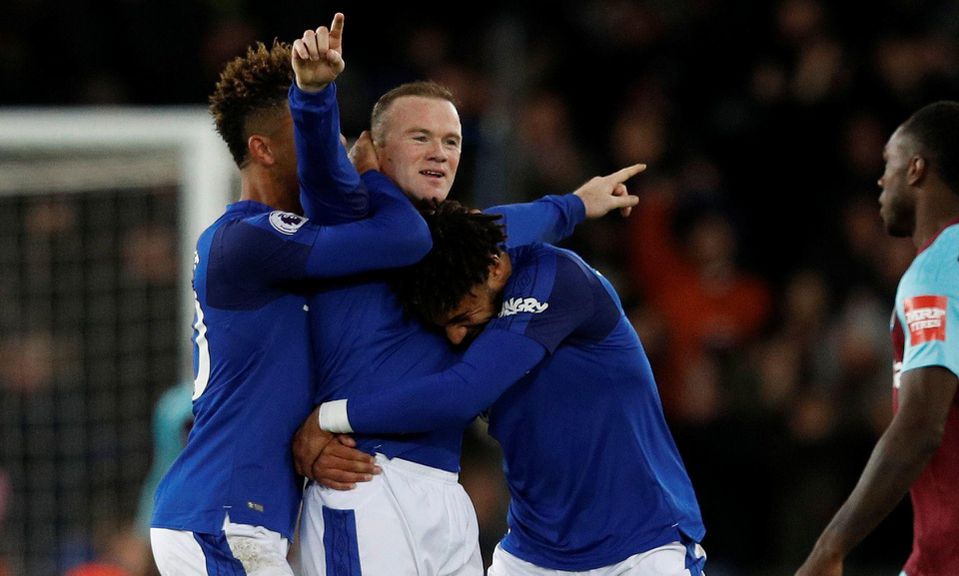 Wayne Rooney oslavuje hetrik v drese Evertonu