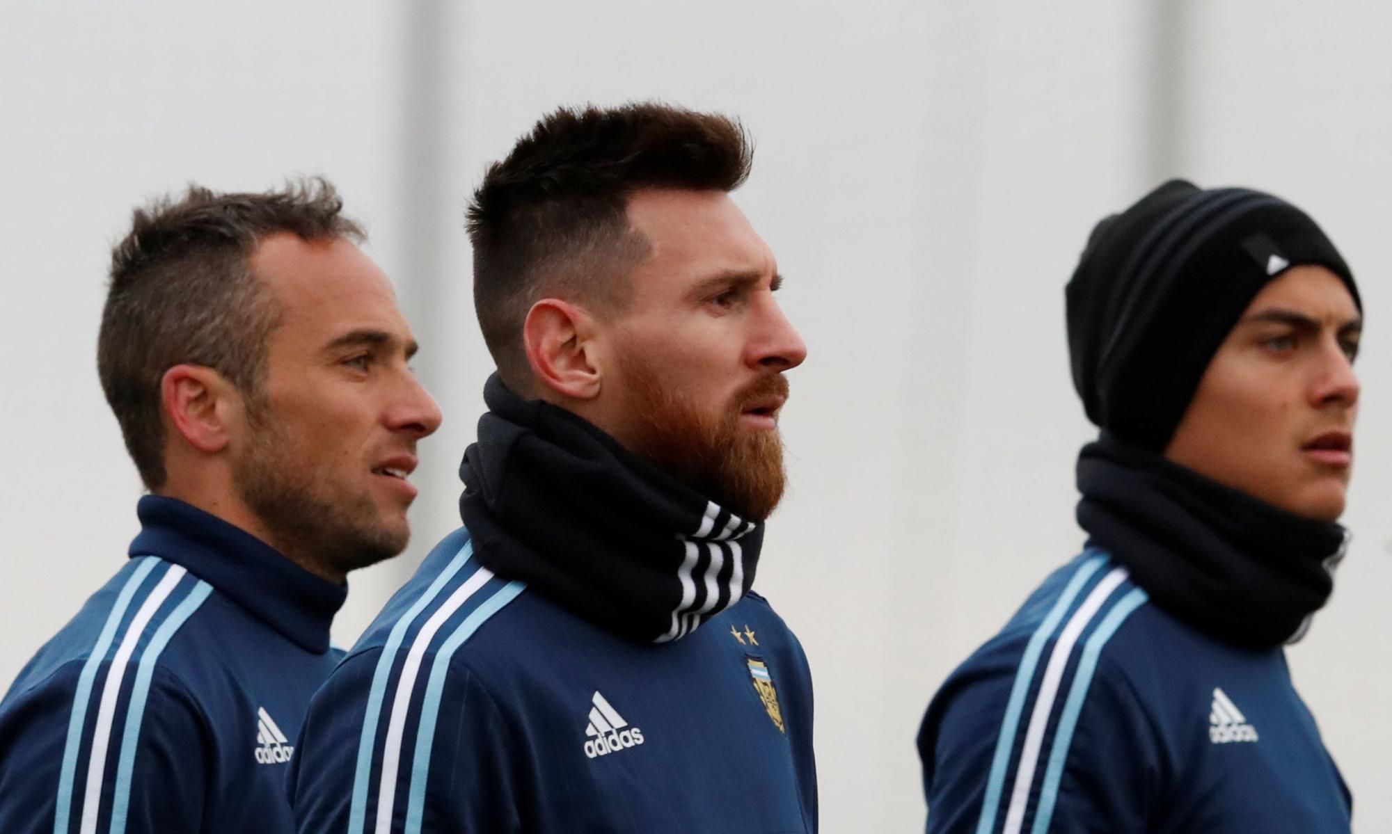 Lionel Messi na tréningu Argentíny so spoluhráčmi