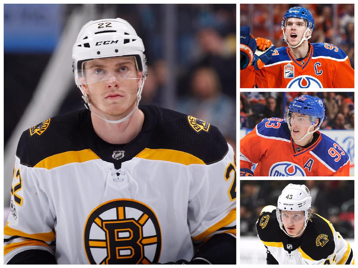 Peter Cehlárik a Danton Heinen (Boston Bruins) - Connor McDavid a Ryan Nugent-Hopkins (Edmonton Oilers)