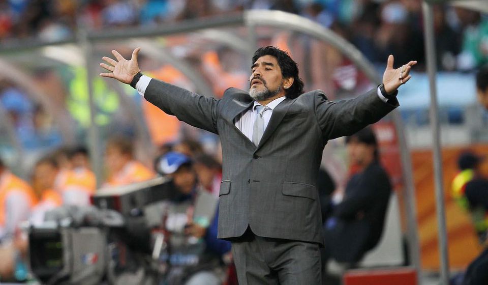 Diego Armando Maradona ako tréner Argentíny.