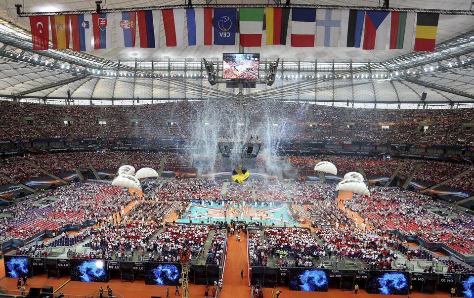 Slávnostný otvárací ceremoniál na jubilejných 30. majstrovstvách Európy vo volejbale mužov