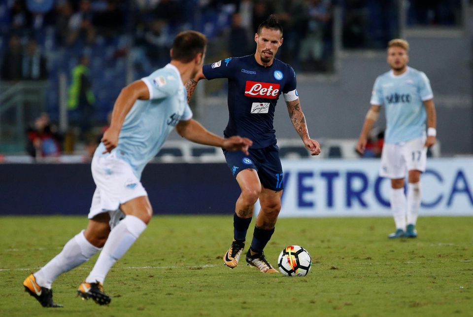 Marek Hamšík počas zápasu Neapolu s Laziom Rím