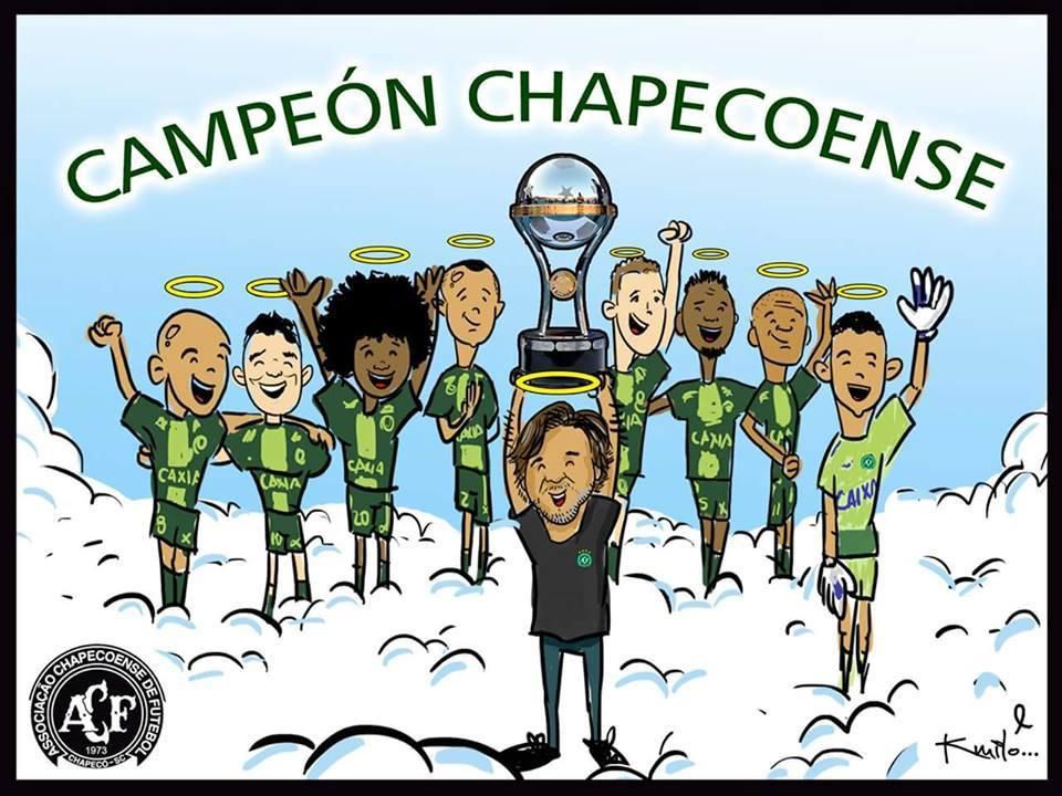 Emotívna kresba znázorňujúca tragédiu futbalového klubu Chapecoense AF.