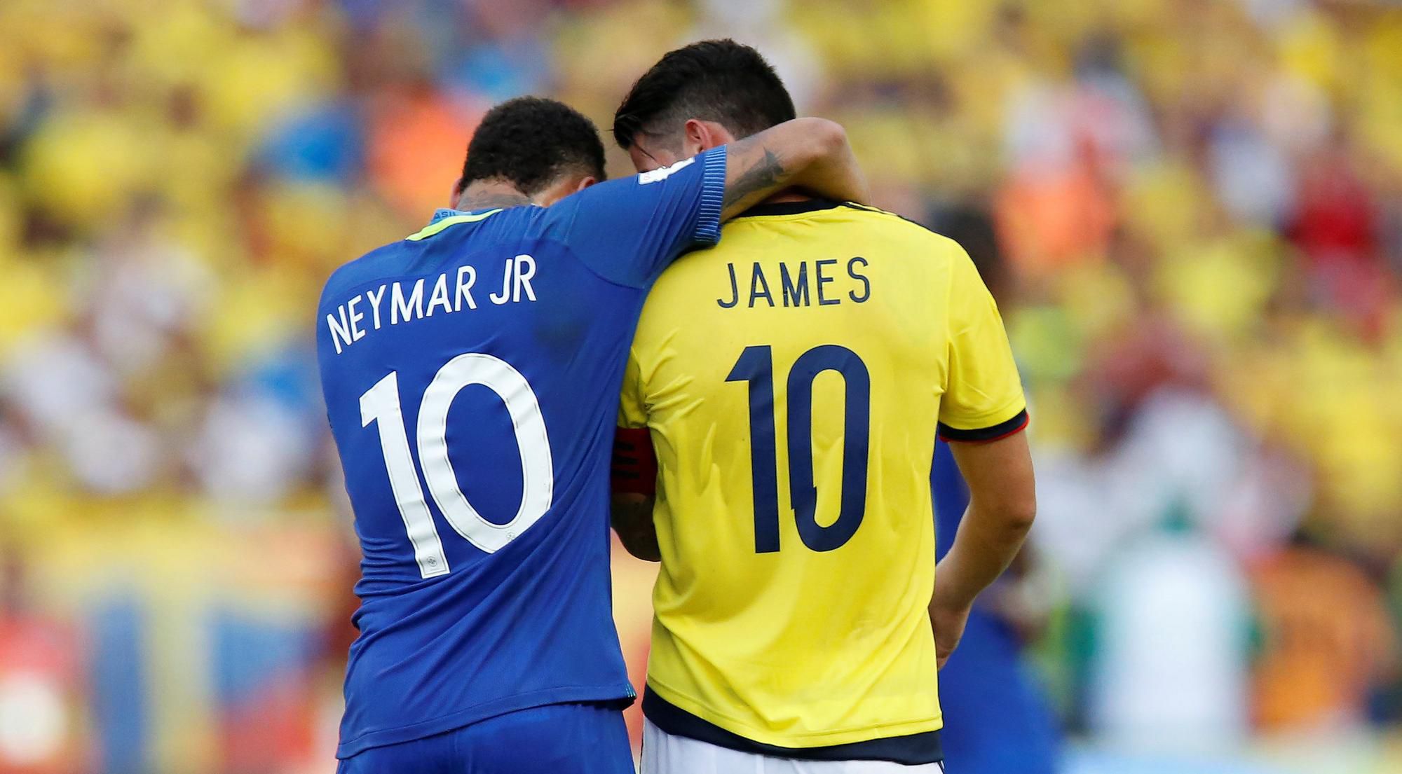 Neymar v objatí s Jamesom Rodriguezom