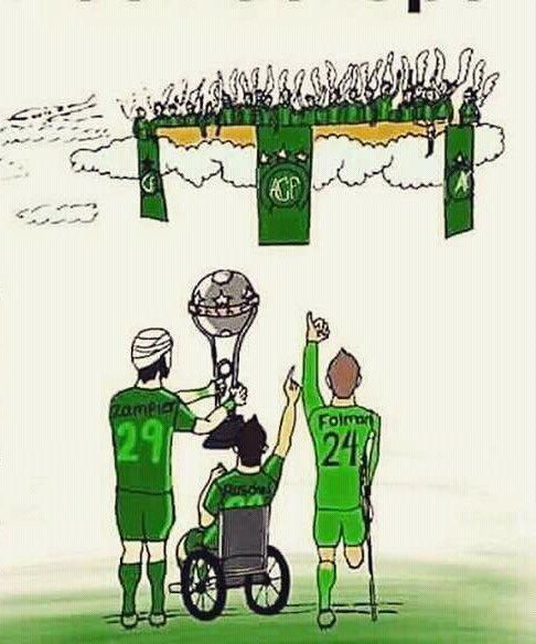 Emotívna kresba znázorňujúca tragédiu futbalového klubu Chapecoense AF.