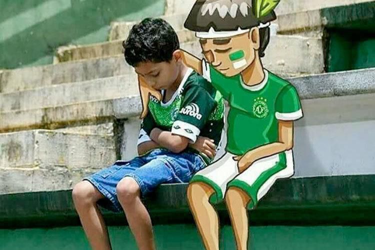 Emotívna kresba znázorňujúca tragédiu futbalového klubu Chapecoense AF.