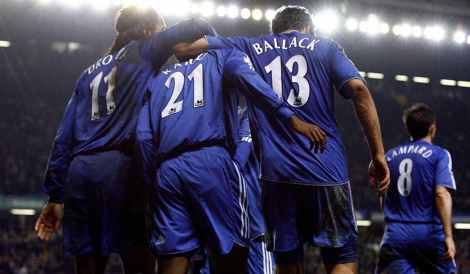 Salomon Kalou, Michael Ballack, Didier Drogba z Chelsea