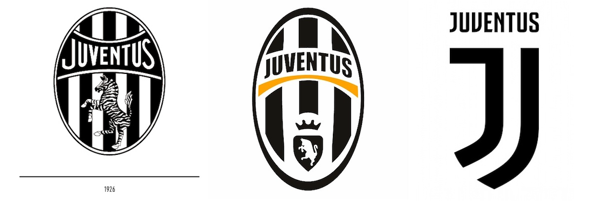 Historický vývoj klubového loga Juventusu.