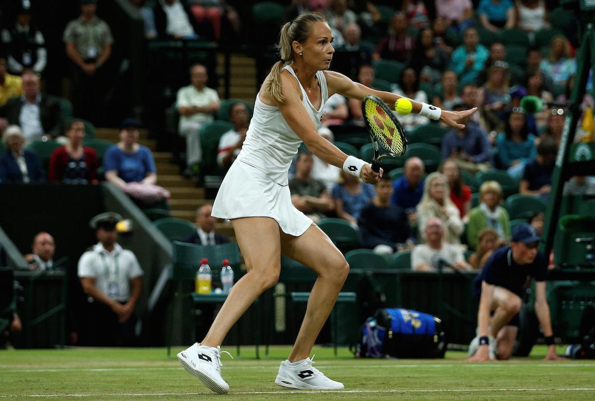 Magdaléna Rybáriková počas švrťfinále Wimbledonu 2017.
