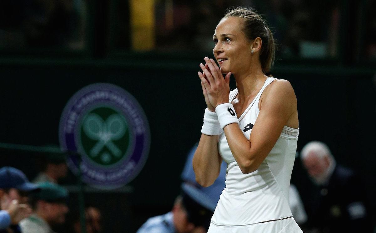 Magdaléna Rybáriková počas švrťfinále Wimbledonu 2017.