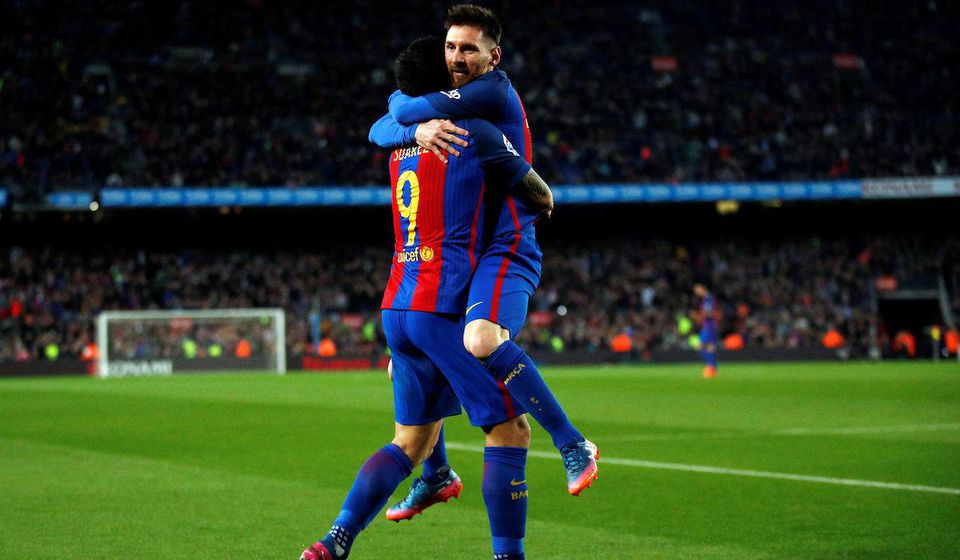 Lionel Messi, FC Barcelona, Luis Suarez, radost, mar17, reuters