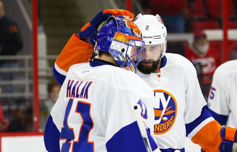 Jaroslav Halak Nick Leddy New York Islanders apr17 Reuters