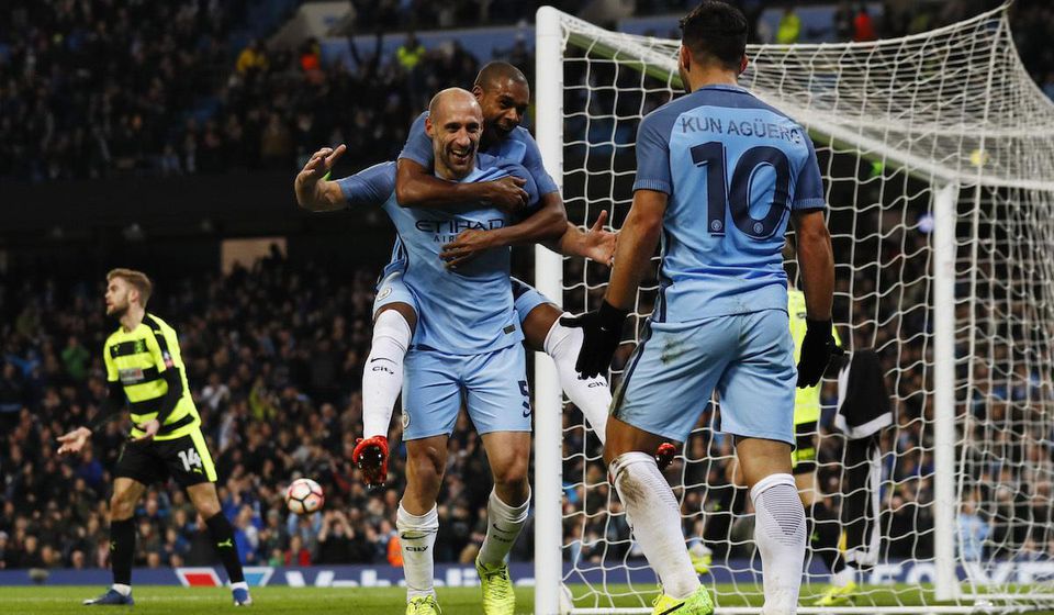 Manchester City, Pablo Zabaleta, hraci, radost, gol, mar17, reuters