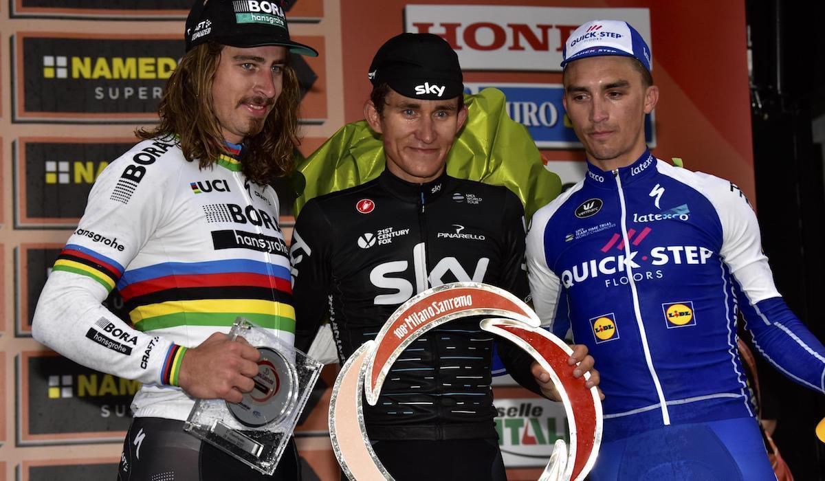 Michal Kwiatkowski, Peter Sagan, Julian Alaphilippe, Milano-Sanremo, mar17, TASR/AP