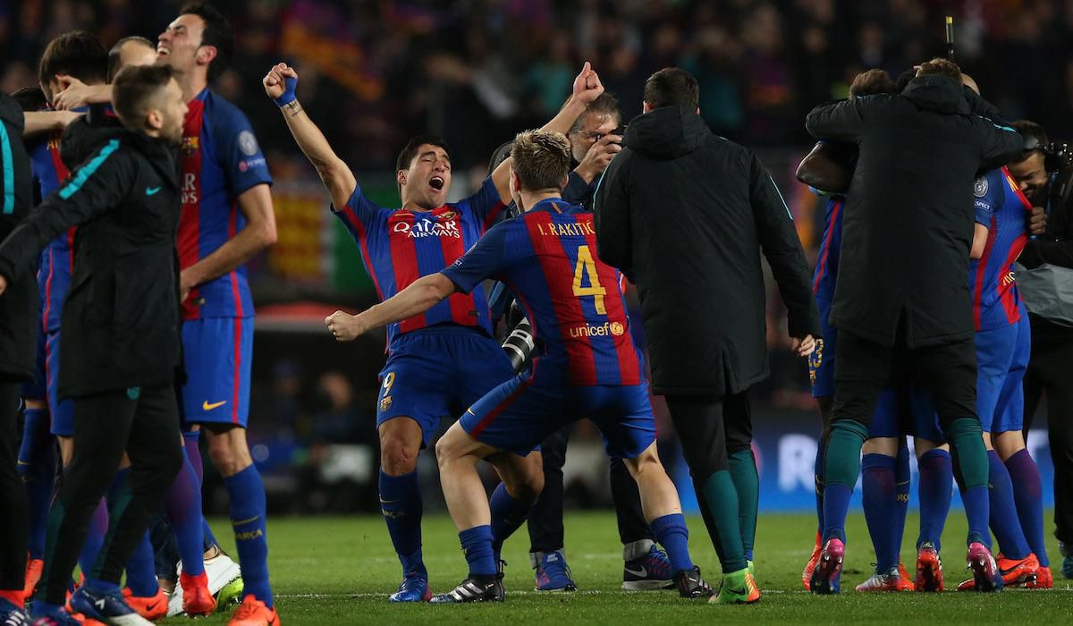 FC Barcelona, Lionel Messi, Ivan Rakitic, radost, Liga majstrov, mar17, reuters
