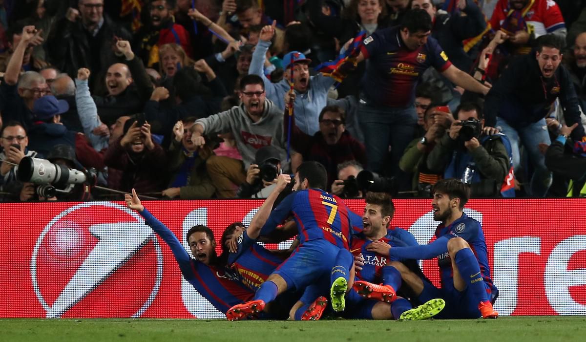 Barcelona, Sergi Roberto, hraci, radost, gol, Liga majstrov, mar17, reuters