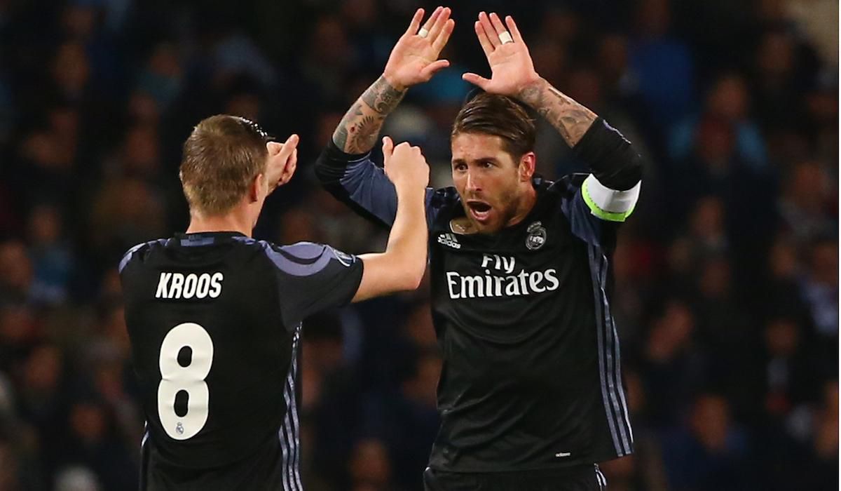 Real Madrid, Sergio Ramos, Toni Kroos, radost, gol, Liga majstrov, mar17, reuters