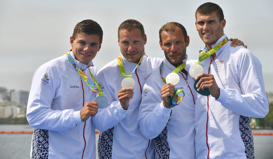 Denis Mysak, Erik Vlcek, Juraj Tarr, Tibor Linka, medaila, rychlostna kanoistika, OH, Rio 2016, aug16, TASR
