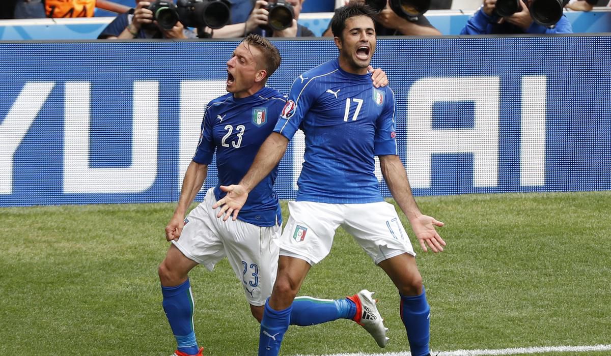 Taliansko, Eder, Emanuele Giaccherini, gol, radost, EURO 2016, jun16