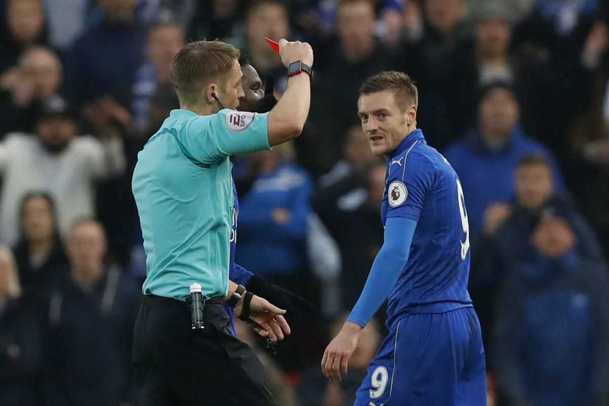 vardy, cervena karta, premier league, leicester, dec2016