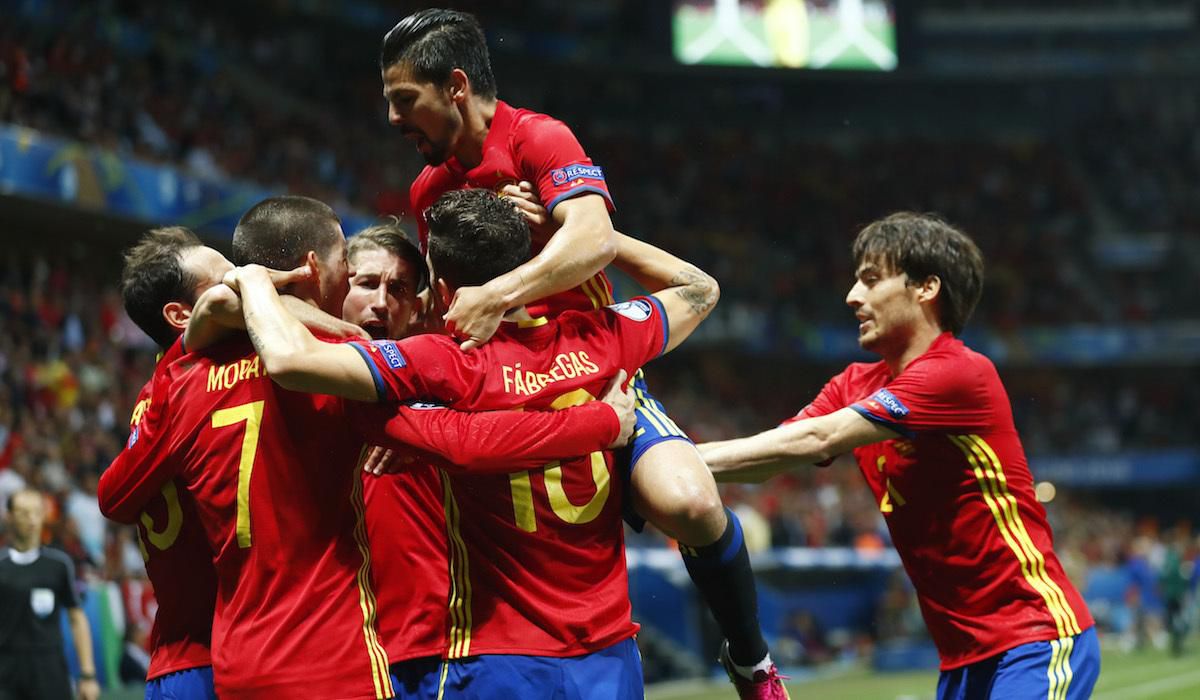 Spanielsko, Alvaro Morata, radost, gol, oslava, EURO 2016, jun16