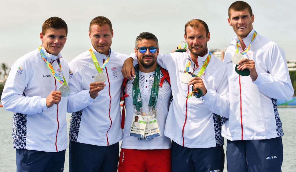 Denis Mysak, Erik Vlcek, trener Peter Liker, Juraj Tarr, Tibor Linka, rychlostna kanoistika, Rio 2016, OH, aug16, SITA