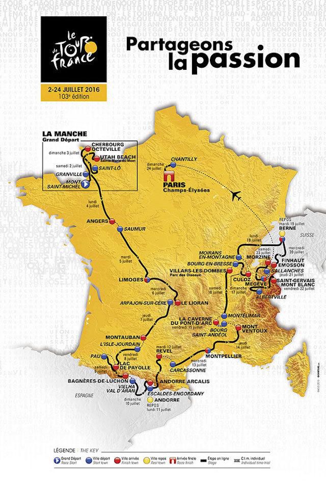 Tour de France 2016, mapa pretekov