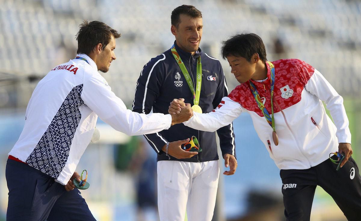 Takuja Haneda matej benus Gargaud Chanut vodny slalom podium oh rio2016