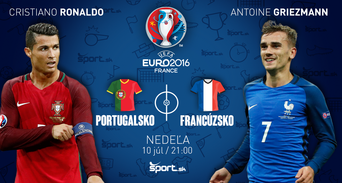 Cristiano Ronaldo, Portugalsko vs. Antoine Griezmann, Francuzsko, EURO 2016, finale, grafika