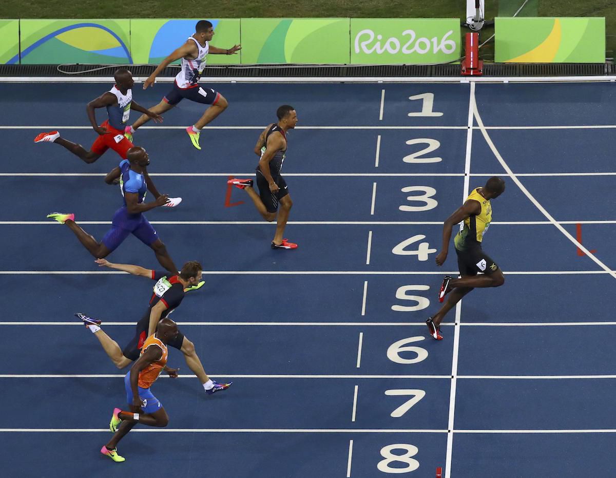 Usain Bolt, Jamajka, vs. superi, 200 m, finish, Rio 2016